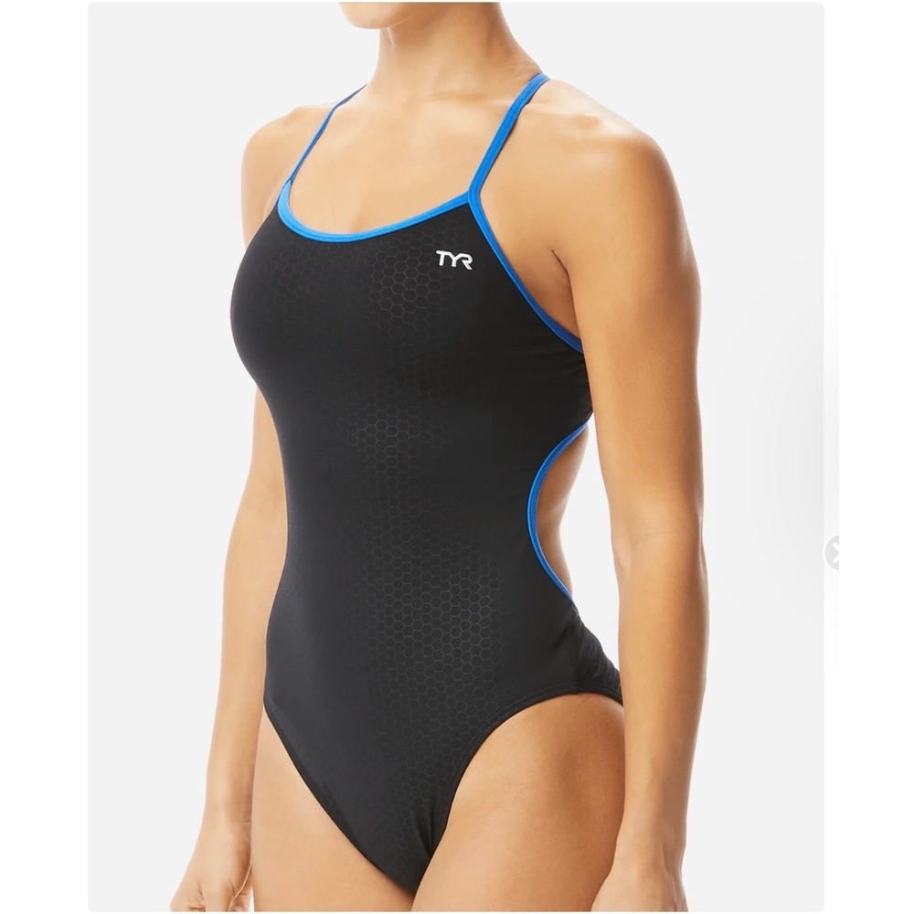 TYR Hexa Diamondfit One Piece Swimsuit Black Blue DHEX7A Size 40 1X NEW